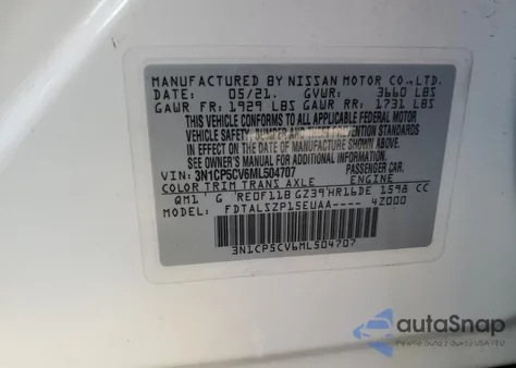 2021 Nissan Kicks Sv from USA, damaged, VIN 3N1CP5CV6ML504707